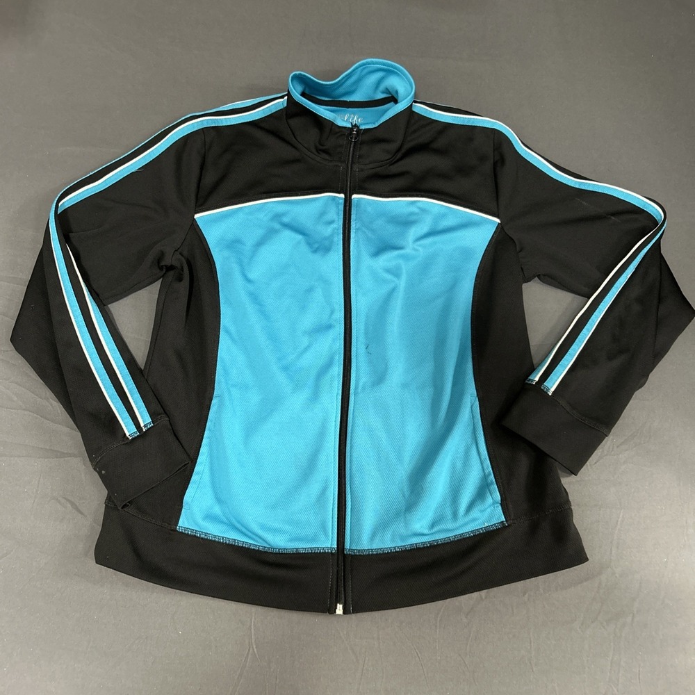 Made For Life black and teal color-blocked full-zip activewear track jacket Lg